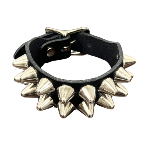 2 Row Cone Studded Leather Wristband