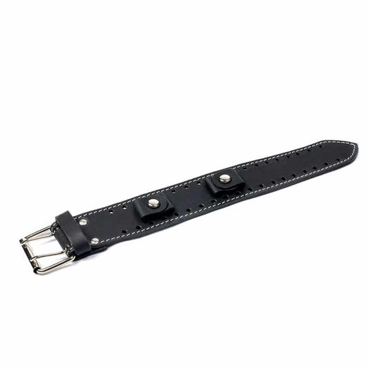 Black Leather White Stitching Watchband