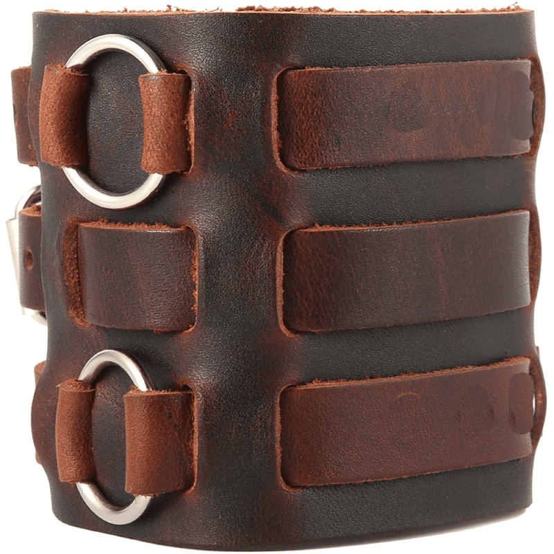 3 Strap Brown Leather Wrist Cuff