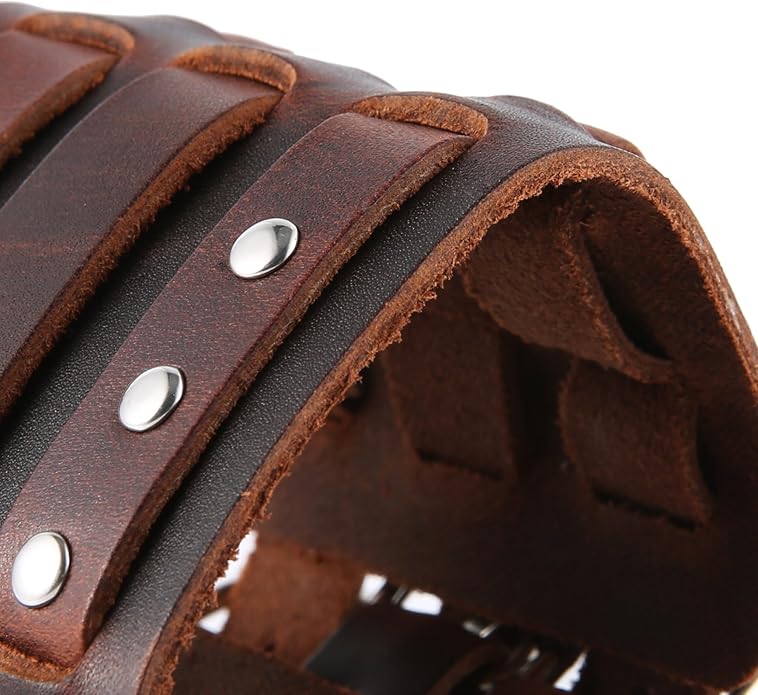 3 Strap Brown Leather Wrist Cuff