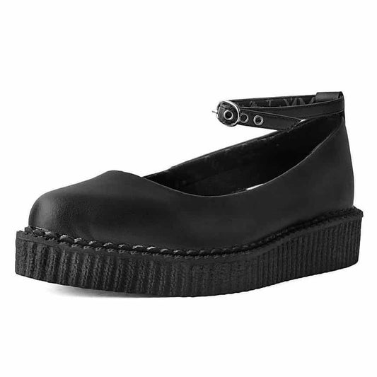 TUK Black Vegan Ballet Creeper Ankle Strap A9416