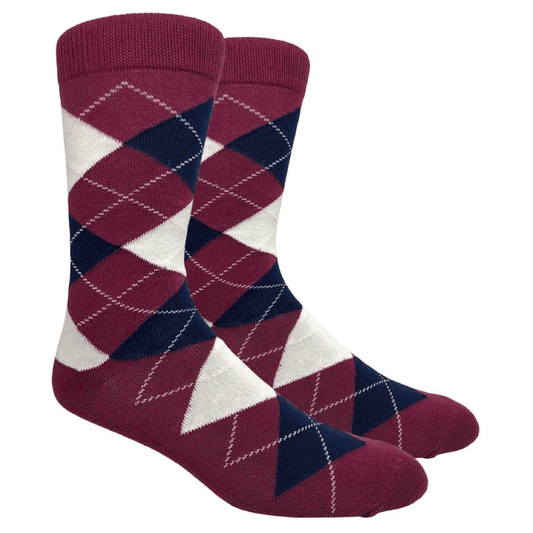Burgundy Argyle Crew Socks
