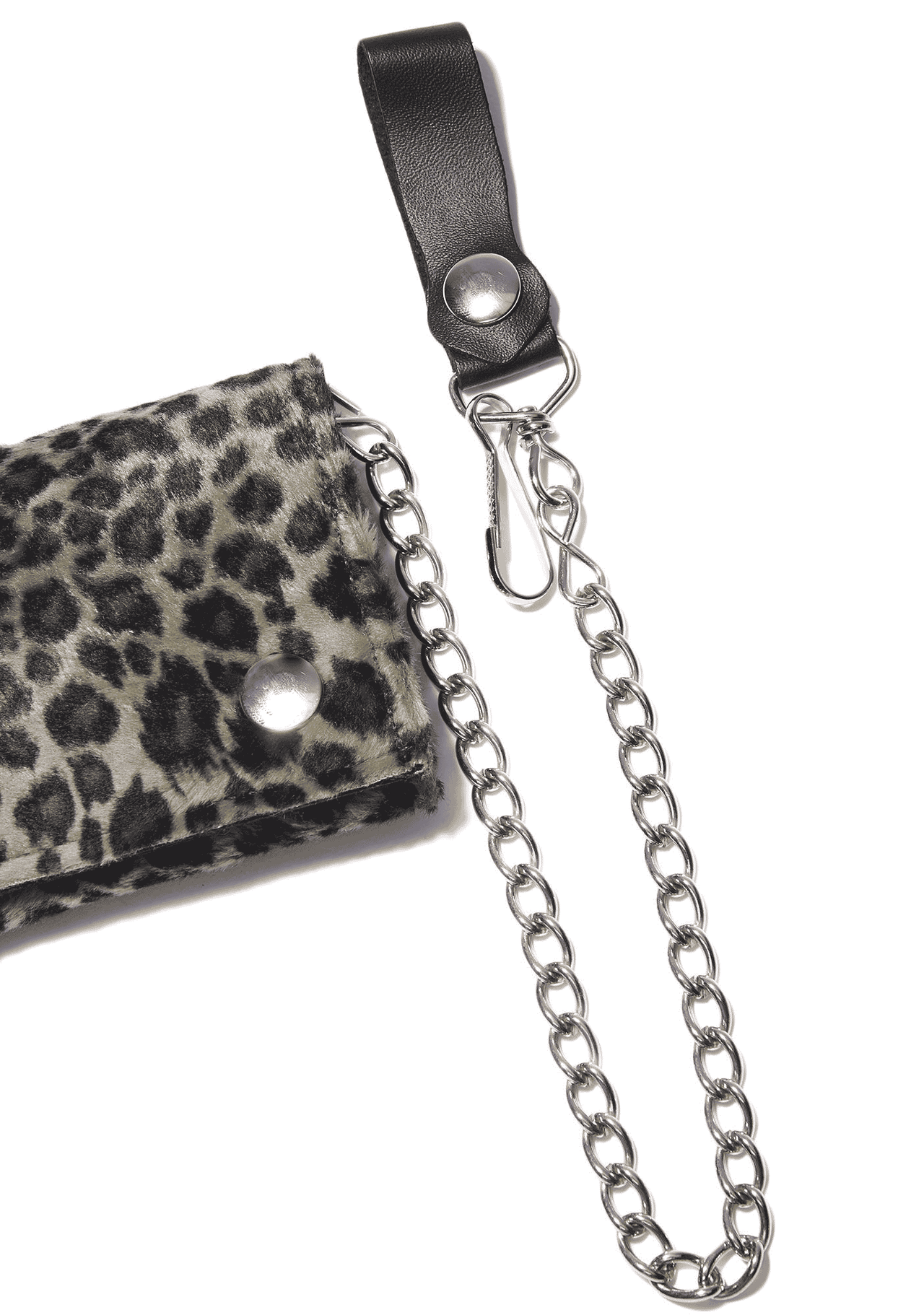Fuzzy Leopard Tri-Fold Wallet w/ Chain