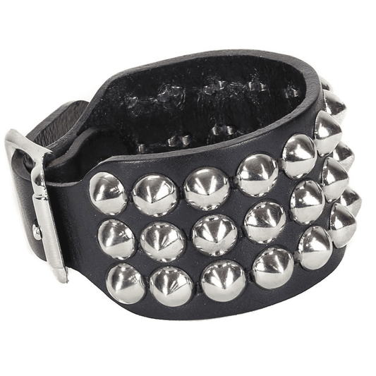 Cone Stud Leather Wristband 3 Row