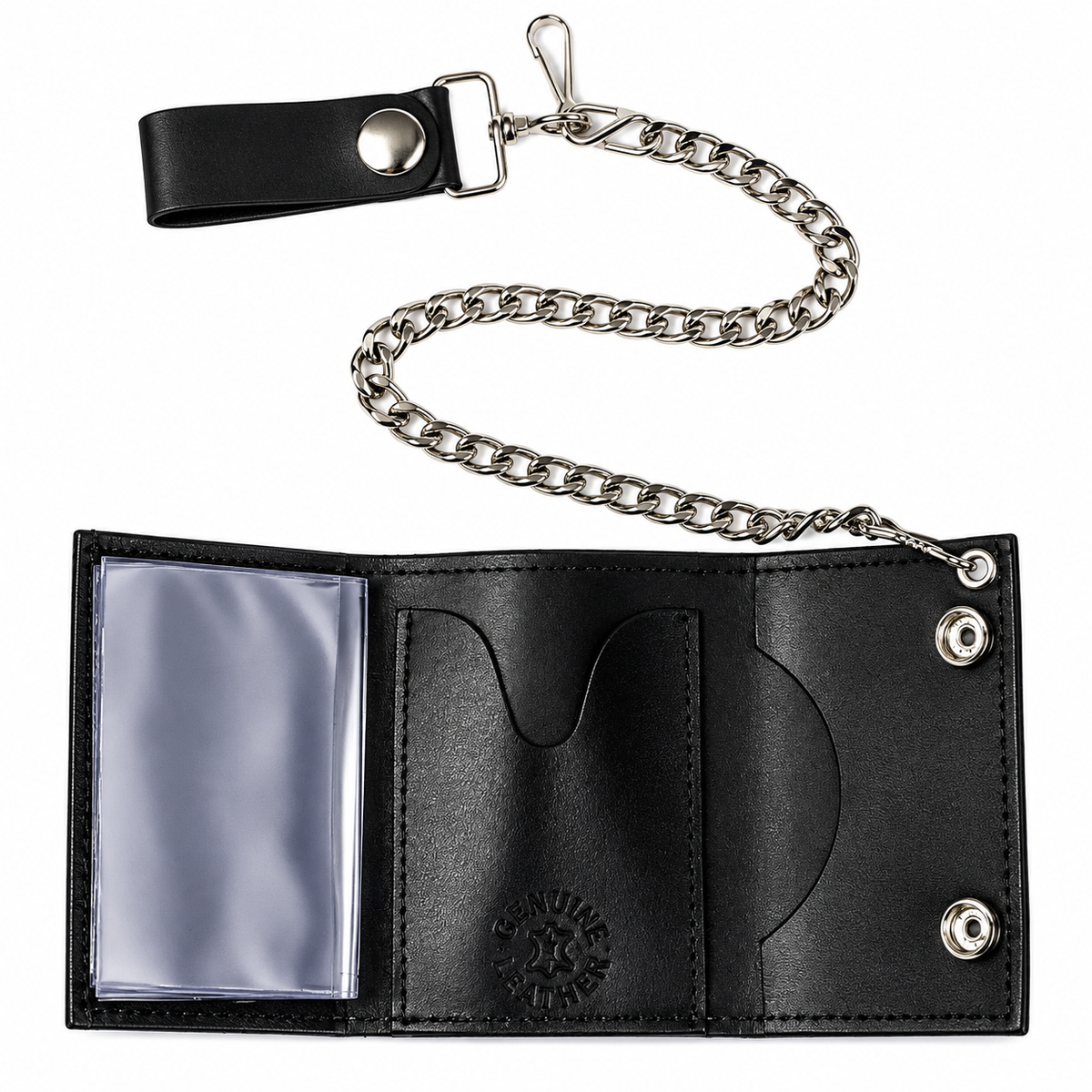 Bonehead Skull Tri-Fold Biker Wallet w/ Chain