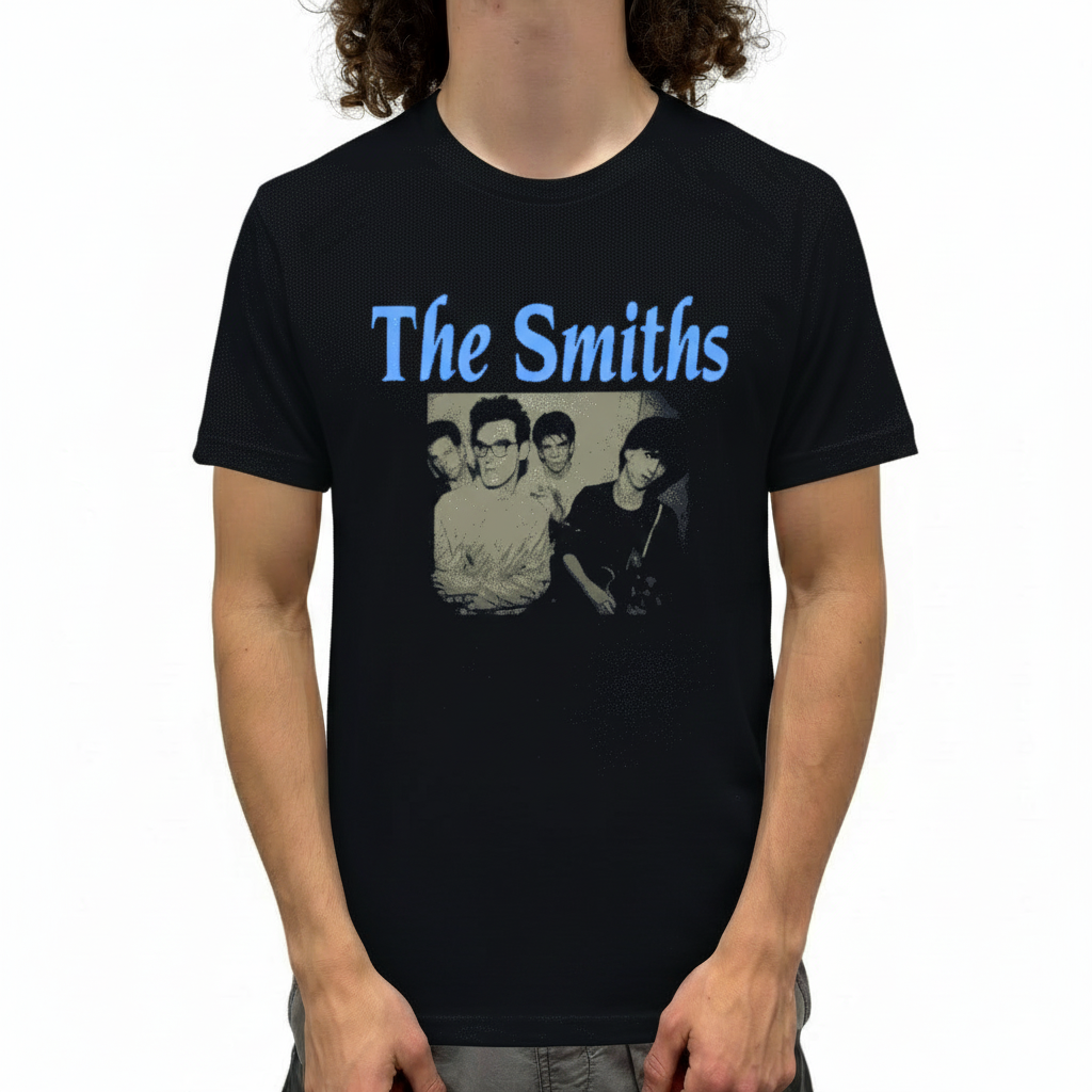 The Smiths Group Photo Blue Text T-Shirt