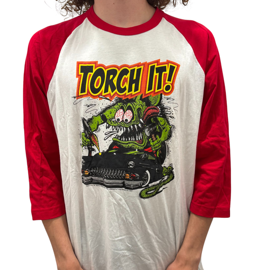 Rat Fink Torch It Red Baseball Tee