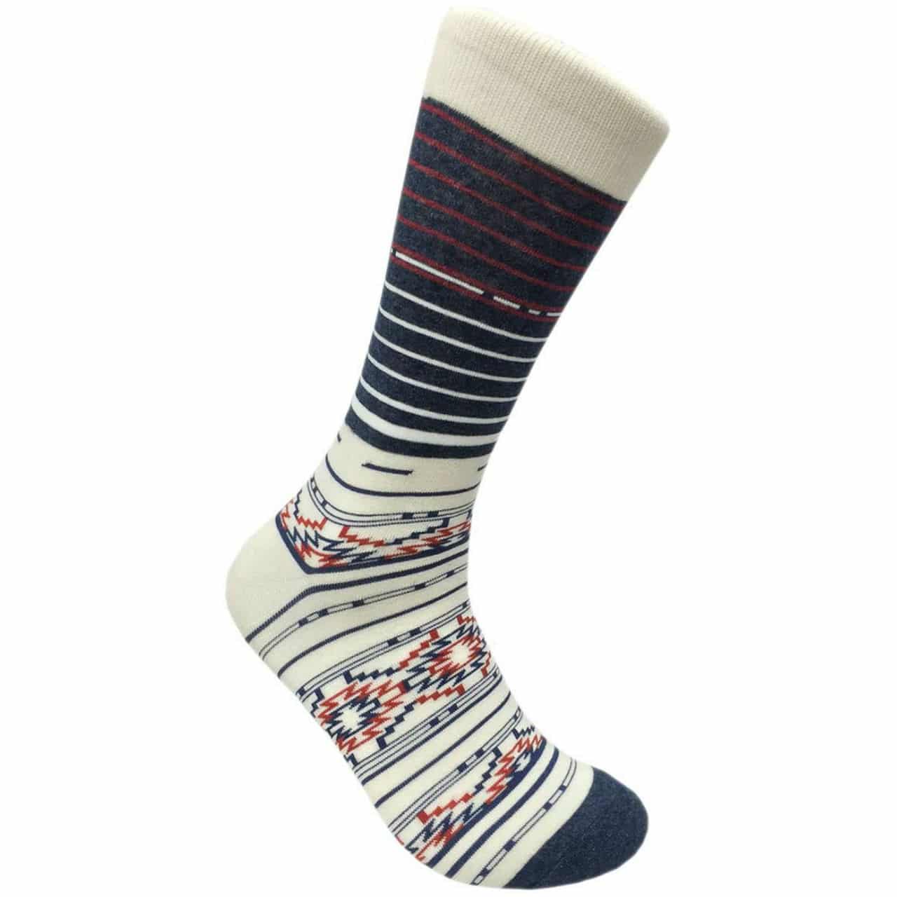 White Stripe Aztec Pattern Crew Socks