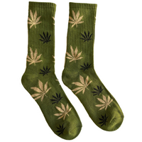 Thumbnail for Marijuana Leaf Olive Crew Socks