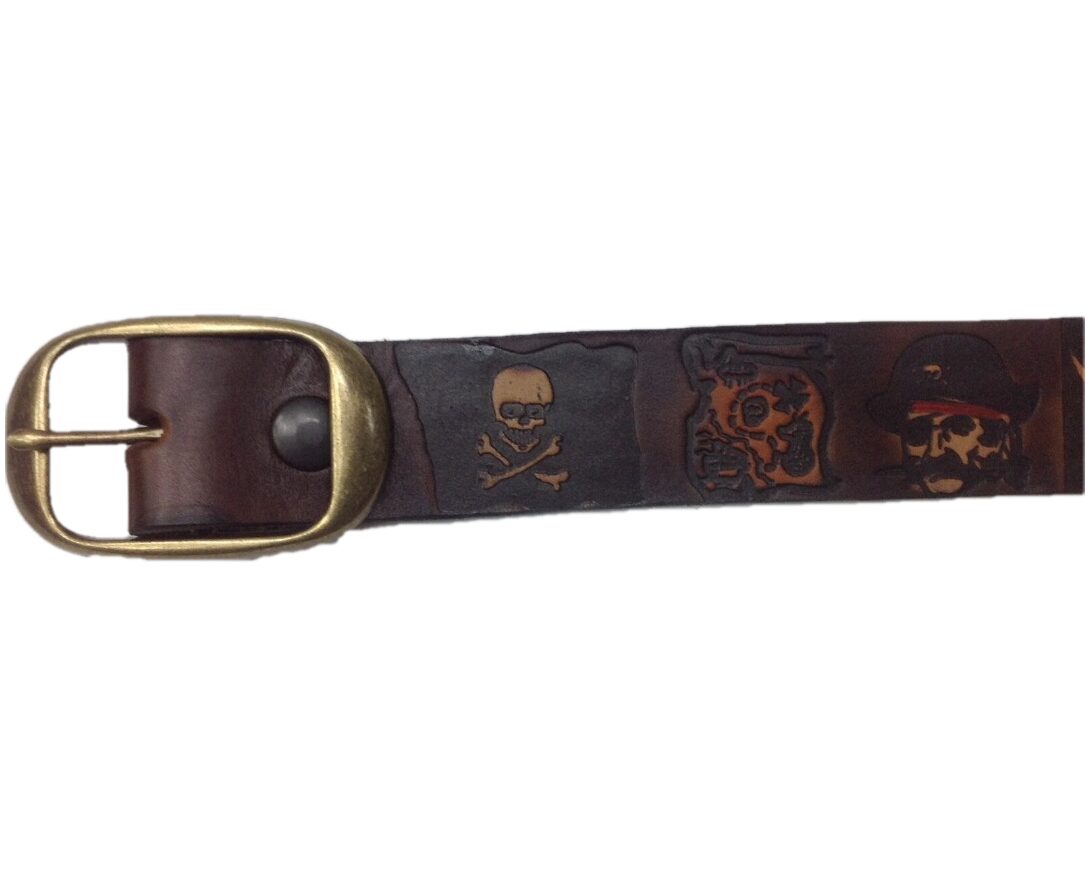 Pirate Skull Embossed Leather Belt