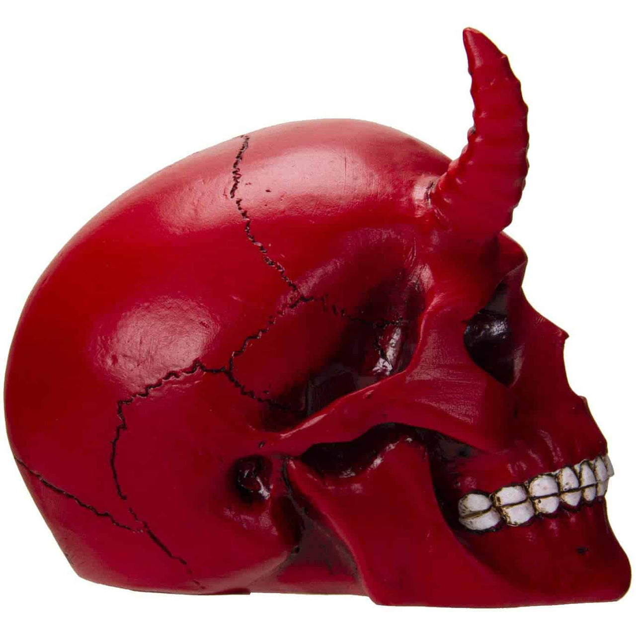 Red Horned Skull Figurine side