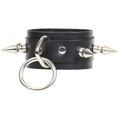 Spike and Ring Leather Wristband