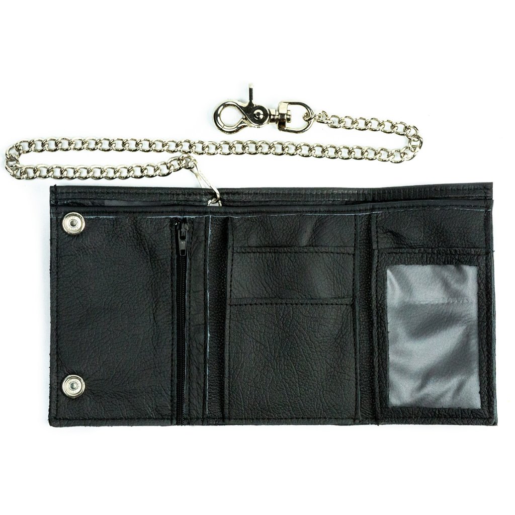 Soft Leather Tri-Fold Wallet w/ Chain