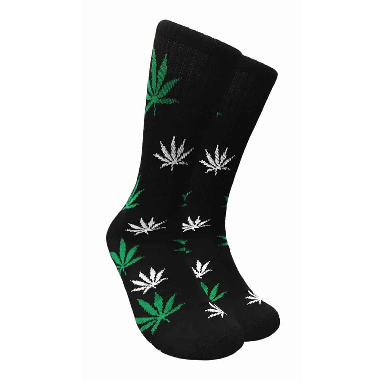 Green and White Marijuana leaf Crew Socks