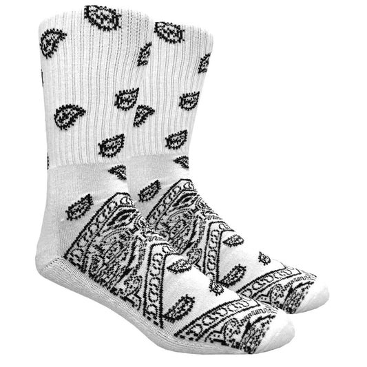 White Paisley Crew Socks