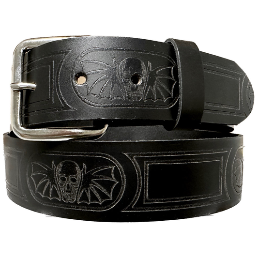 Bat Skull antique Leather Belt Black