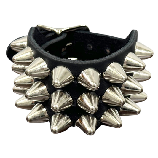 3 Row Conehead Studded Leather Wristband