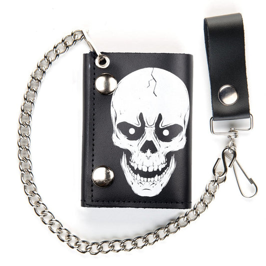 White Skull Tri-Fold Biker Wallet