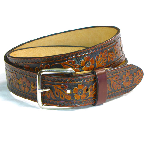 Flower Embossed Leather Belt