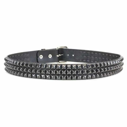 3 Row Black Pyramid Studded Belt