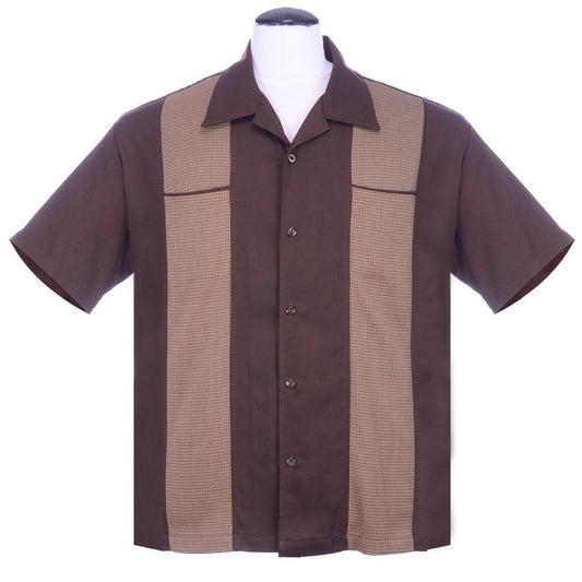 Houndstooth Panel Bowling Shirt by Steady Clothing