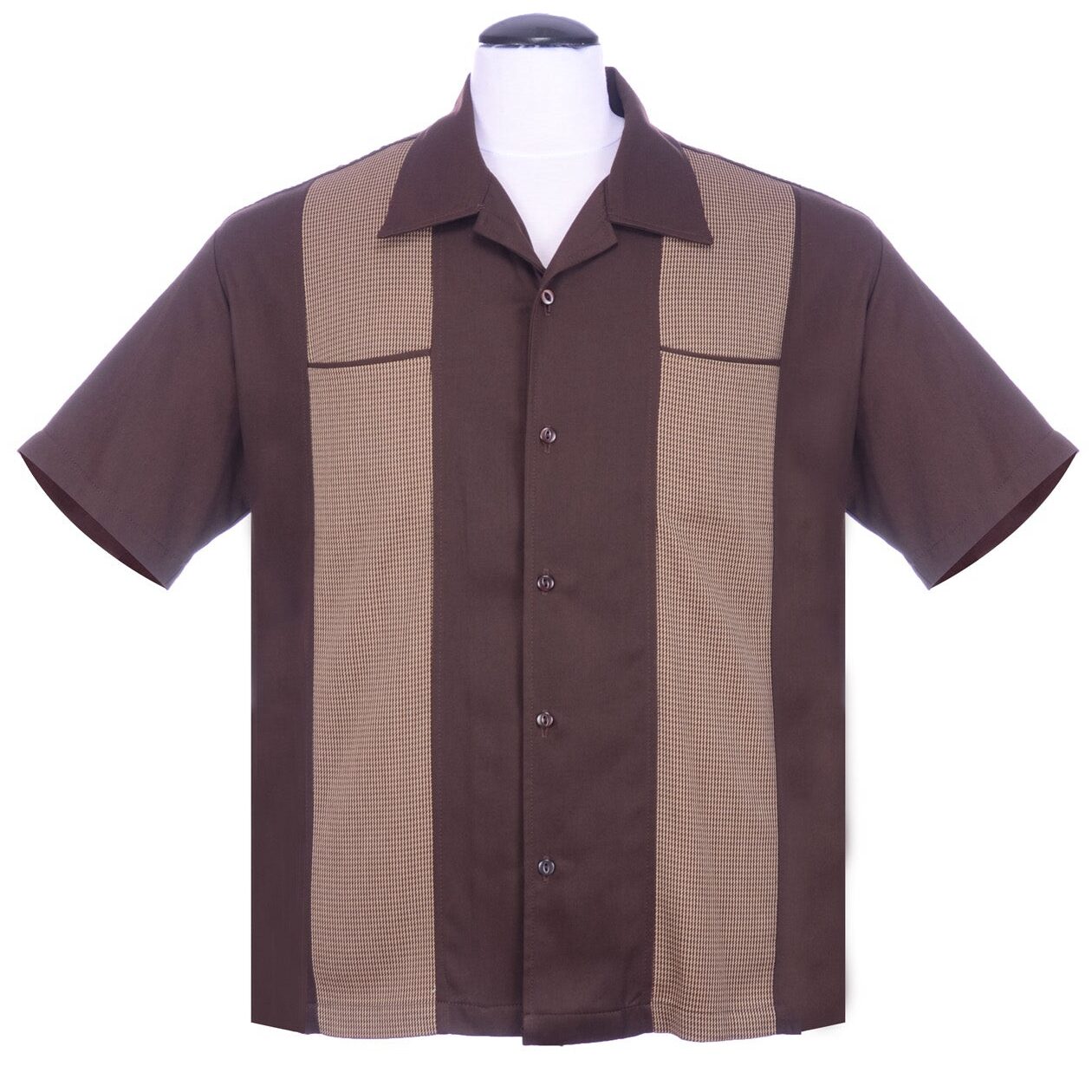 Houndstooth Panel Bowling Shirt by Steady Clothing