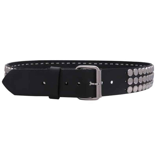 3 Row Flat Round Stud Leather Belt