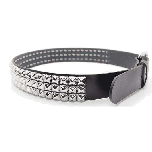 3 Row Pyramid Studded Black Leather Belt