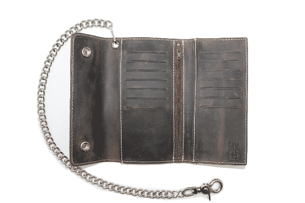 Large Distressed Leather Wallet w/ Chain