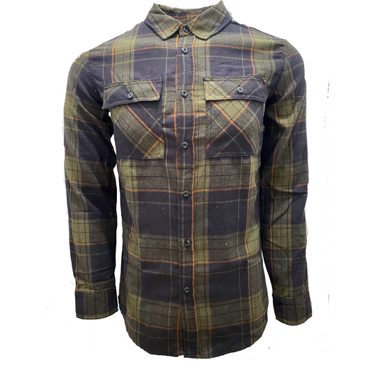 Olive and Dark Navy/Orange Plaid Flannel