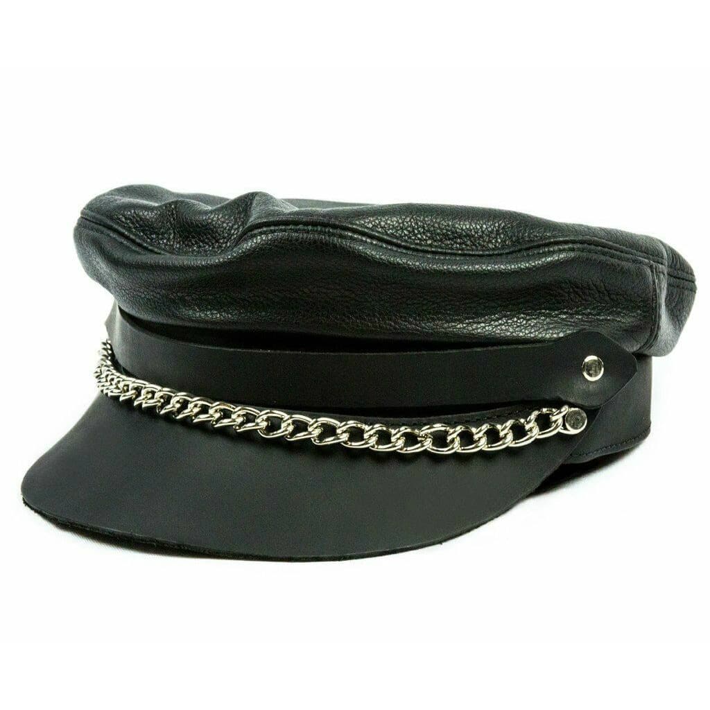Leather Biker Cap w/Chain