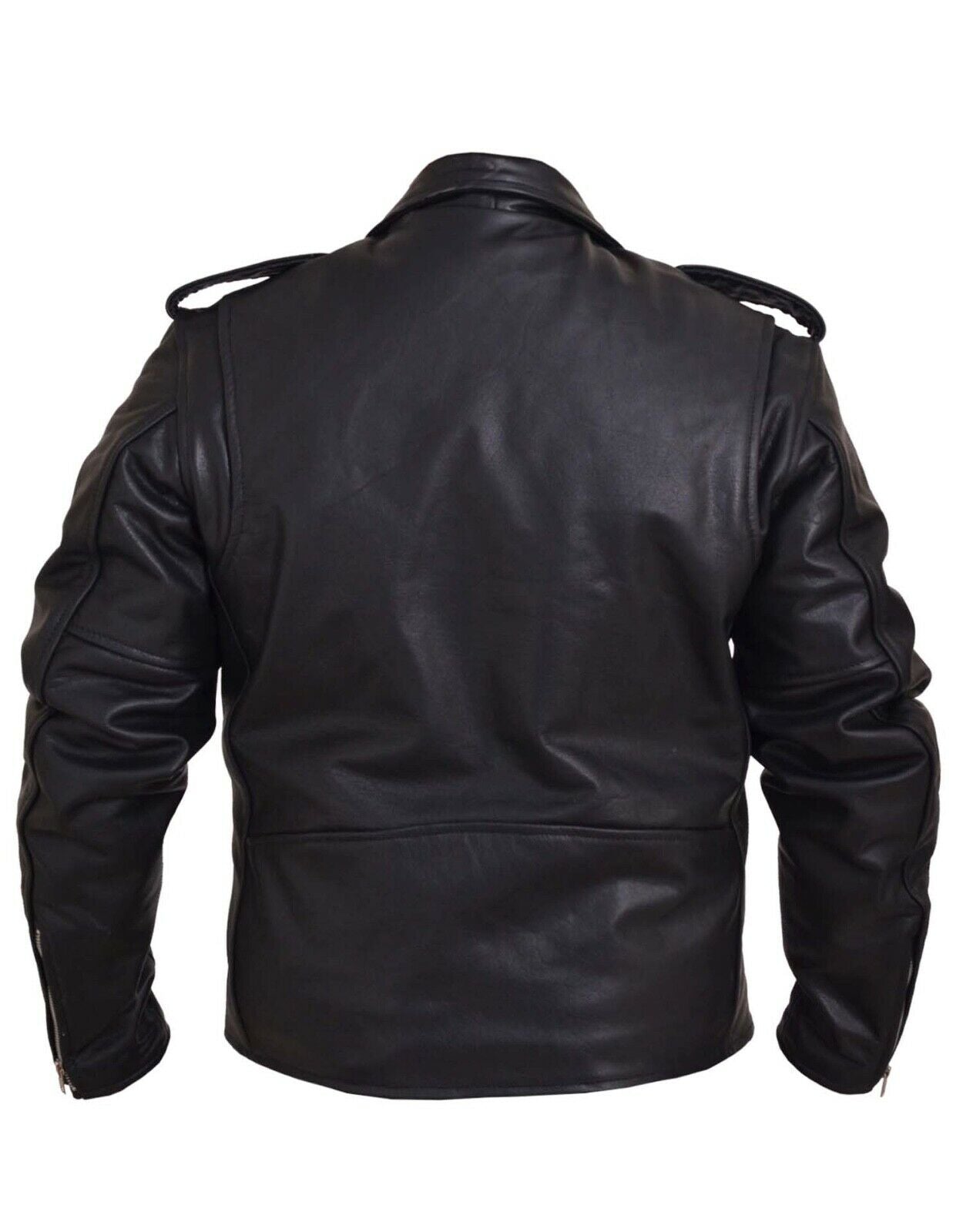 Black Buffalo Leather Belted Biker Jacket