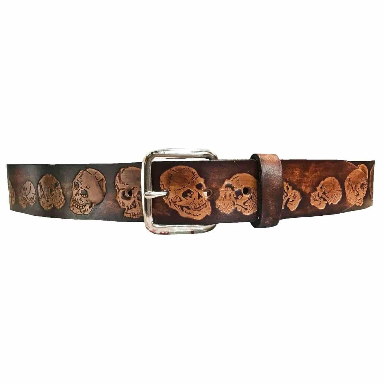 Skull Embossed Brown Leather Belt