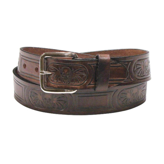 Bat Skull Brown Antique Leather Belt