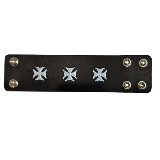 Iron Cross White Embossed Leather Wristband
