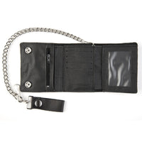 Thumbnail for Large Tri-Fold Black Wallet w/ Chain