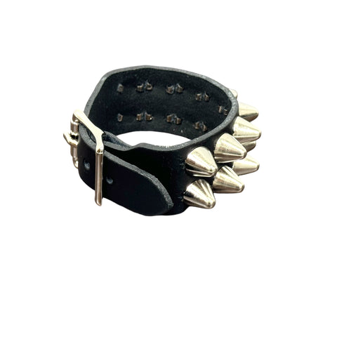 2 Row Cone Studded Leather Wristband
