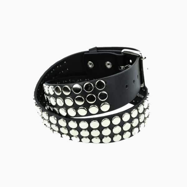 3 Row Flat Round Stud Leather Belt