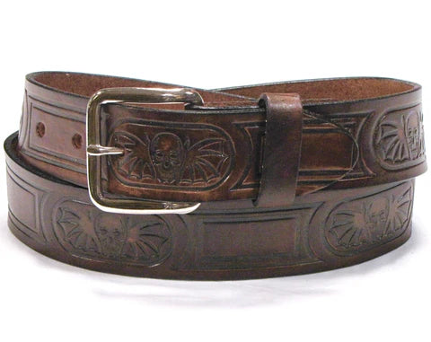 Bat Skull Brown Antique Leather Belt
