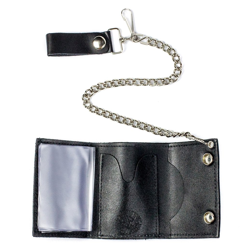 Bonehead Skull Tri-Fold Biker Wallet w/ Chain