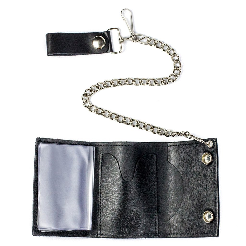 Iron Cross Tri-Fold Biker Wallet w/ Chain