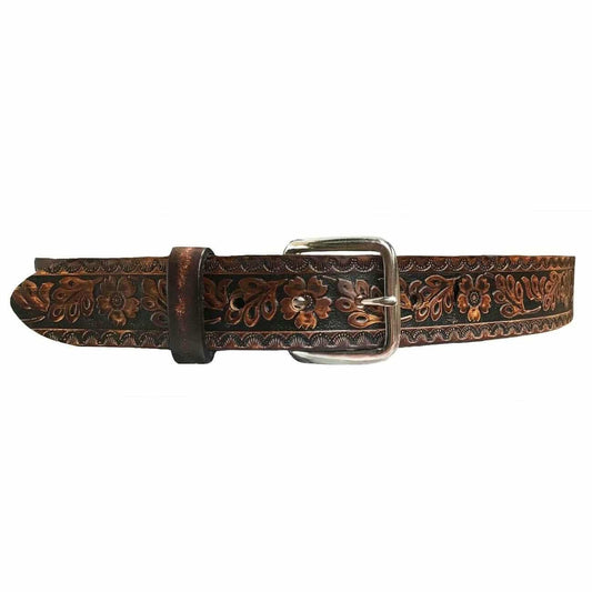 Flower Embossed Leather Belt