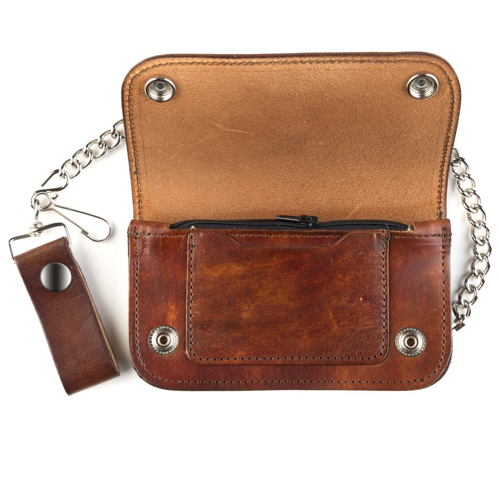 6" Side Zipper Brown Wallet w/ Chain