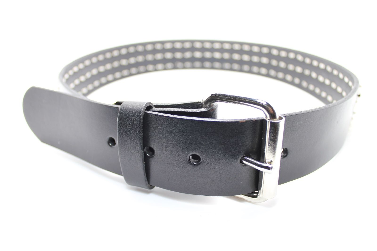 3 Row Pyramid Studded Black Leather Belt