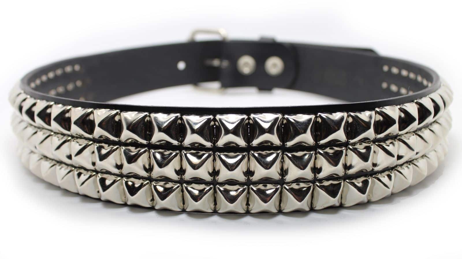 3 Row Pyramid Studded Black Leather Belt