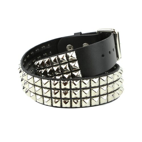 Pyramid Studded Leather Belt 3 Row Black