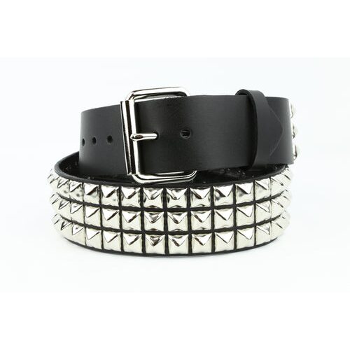 Pyramid Studded Leather Belt 3 Row Black