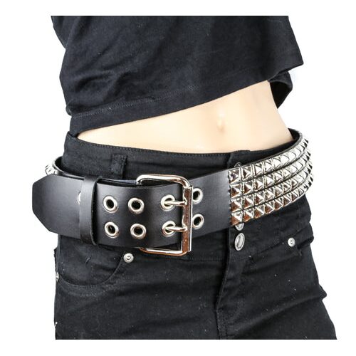 Pyramid Studded Leather Belt 4 Row Black