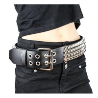 Thumbnail for Pyramid Studded Leather Belt 4 Row Black