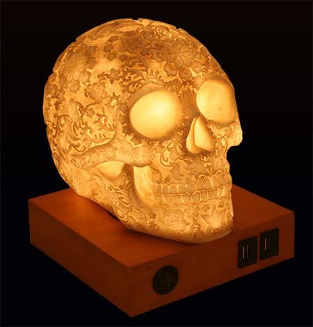 Floral Skull Table Lamp w/ USB Charging Ports